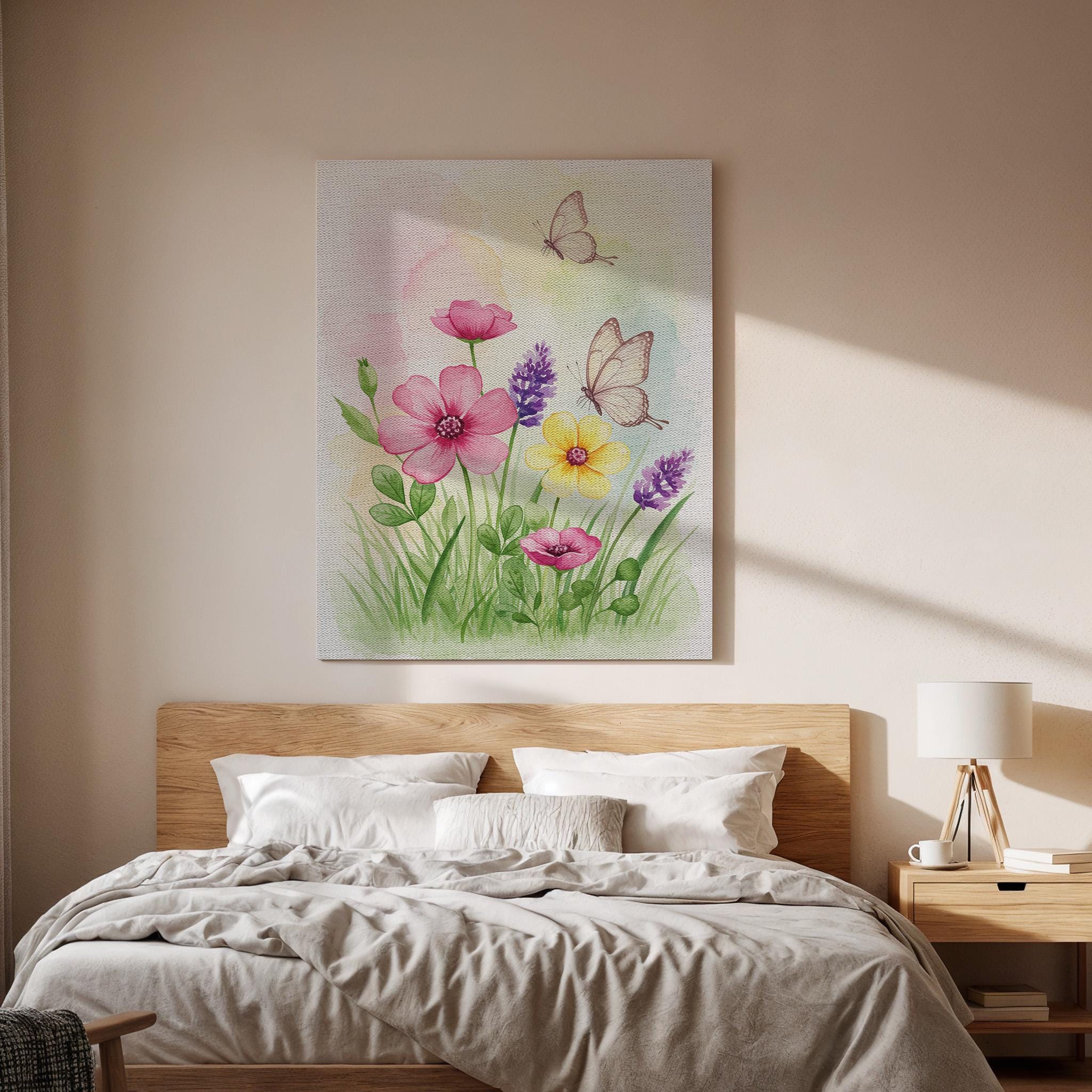 Butterfly and Flower Canvas Print, Watercolor Botanical Wall Art