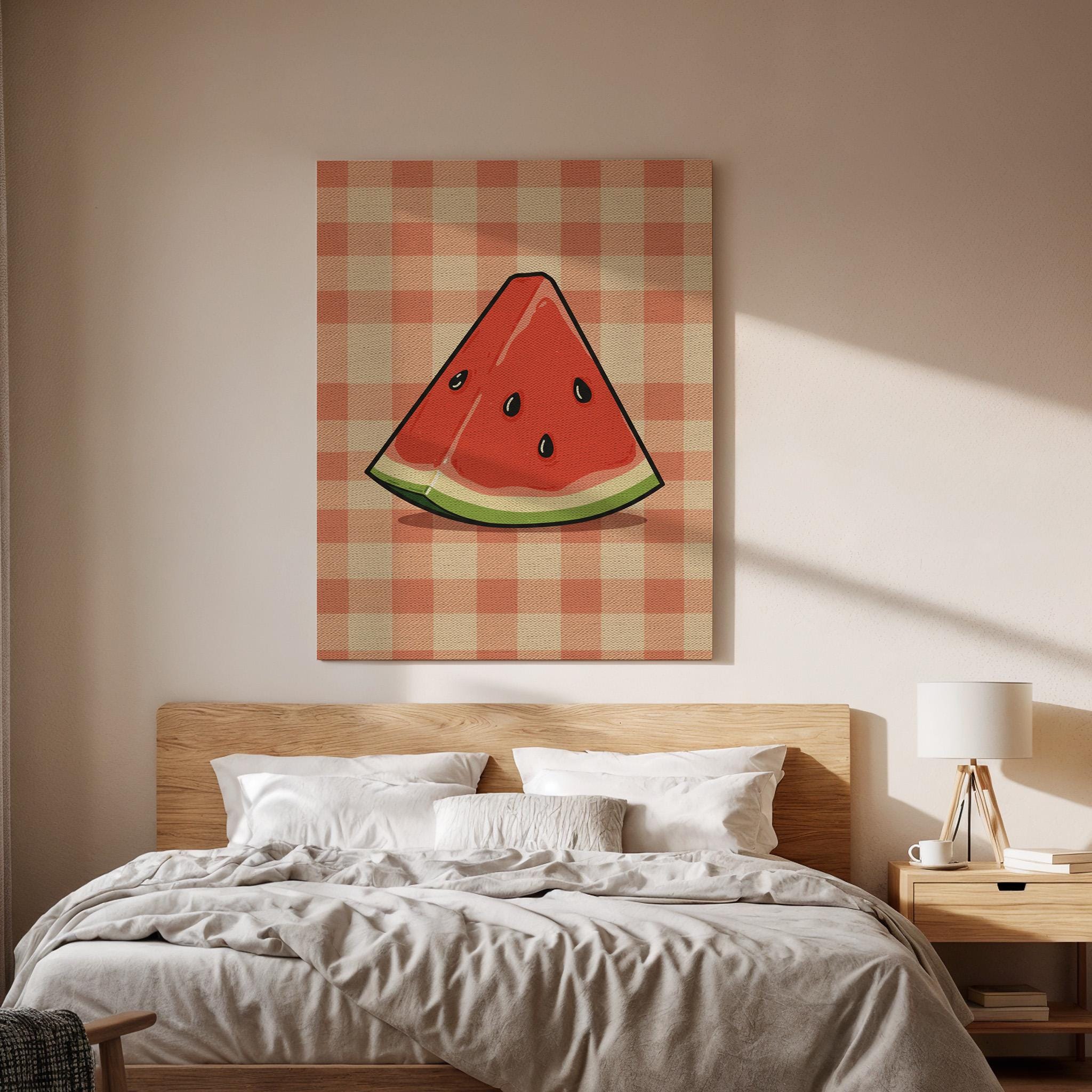 Watermelon Slice Canvas Wall Art, Summer Fruit Print, Red Green Kitchen Decor, Framed Modern Artwork for Dining Room or Cozy Space