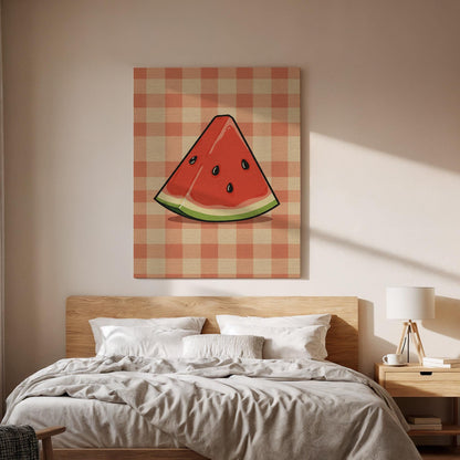 Watermelon Slice Canvas Wall Art, Summer Fruit Print, Red Green Kitchen Decor, Framed Modern Artwork for Dining Room or Cozy Space