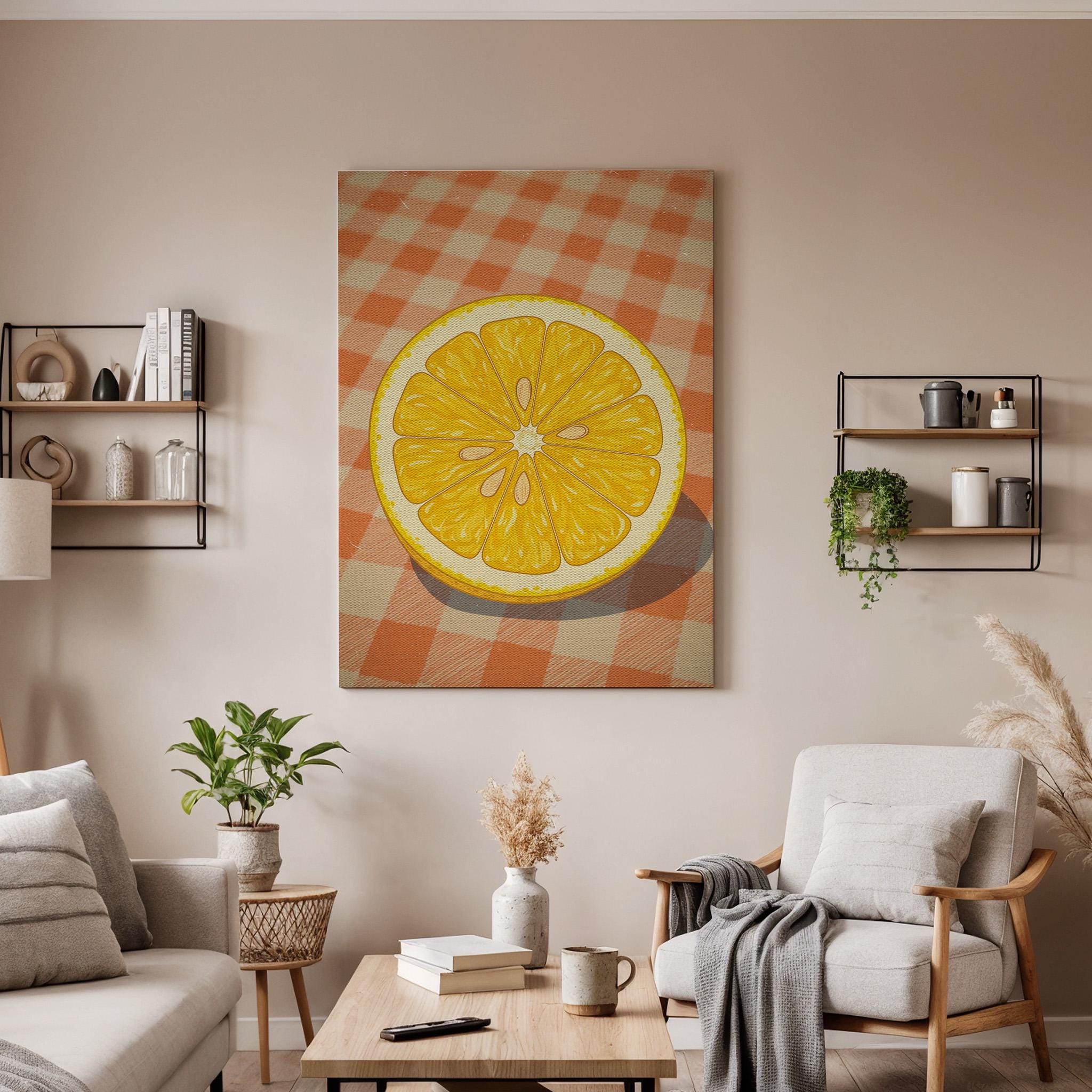 Orange Slice Canvas Wall Art, Citrus Kitchen Print, Minimal Fruit Illustration, Framed Modern Artwork for Dining Room Breakfast Nook or Cafe
