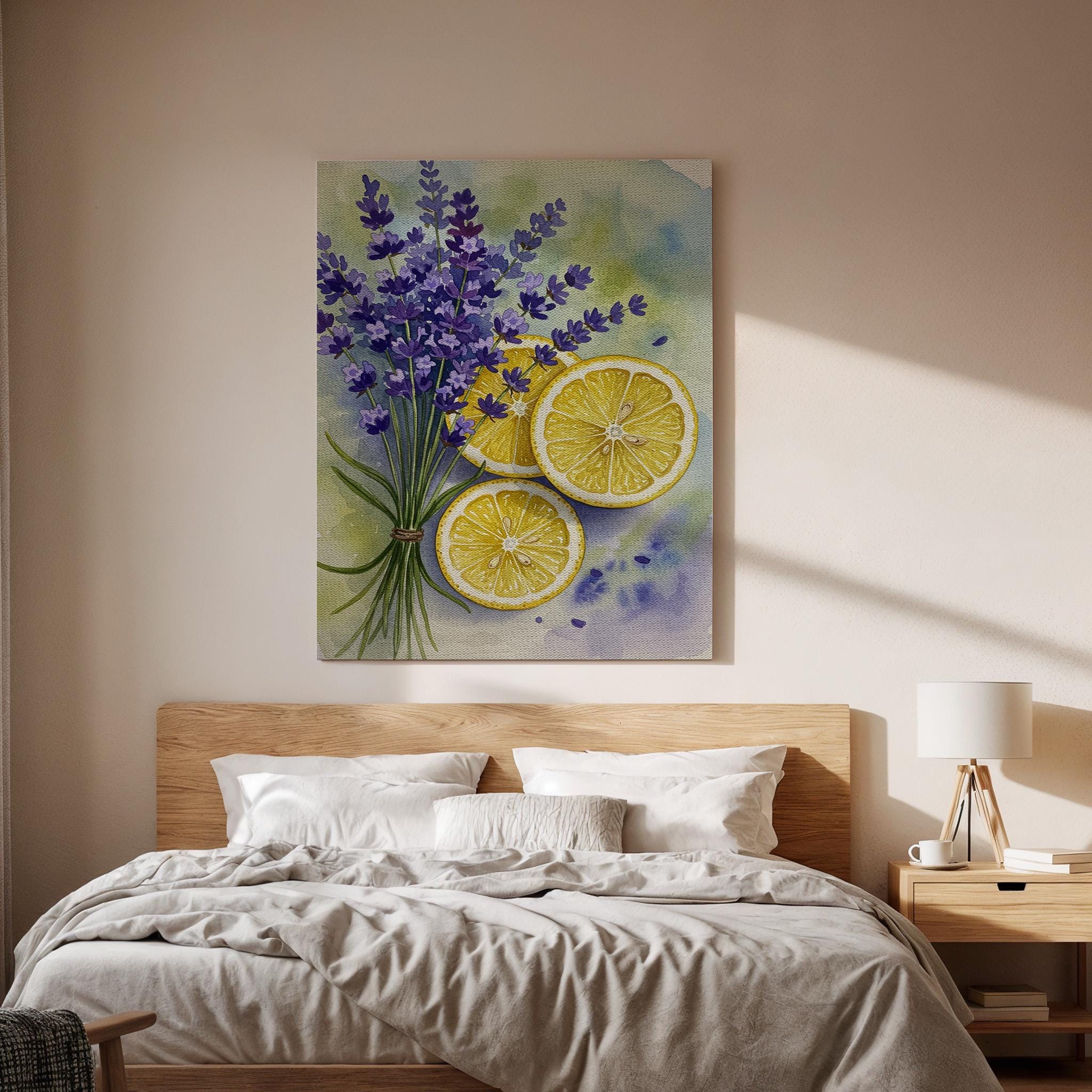 Lavender Lemon Canvas Wall Art, Kitchen Botanical Print, Fresh Herb and Fruit Illustration, Rustic Country Style Decor for Dining Room