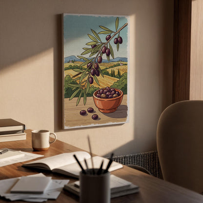 Olive Branch Canvas Art, Mediterranean Kitchen Decor, Framed Botanical Print
