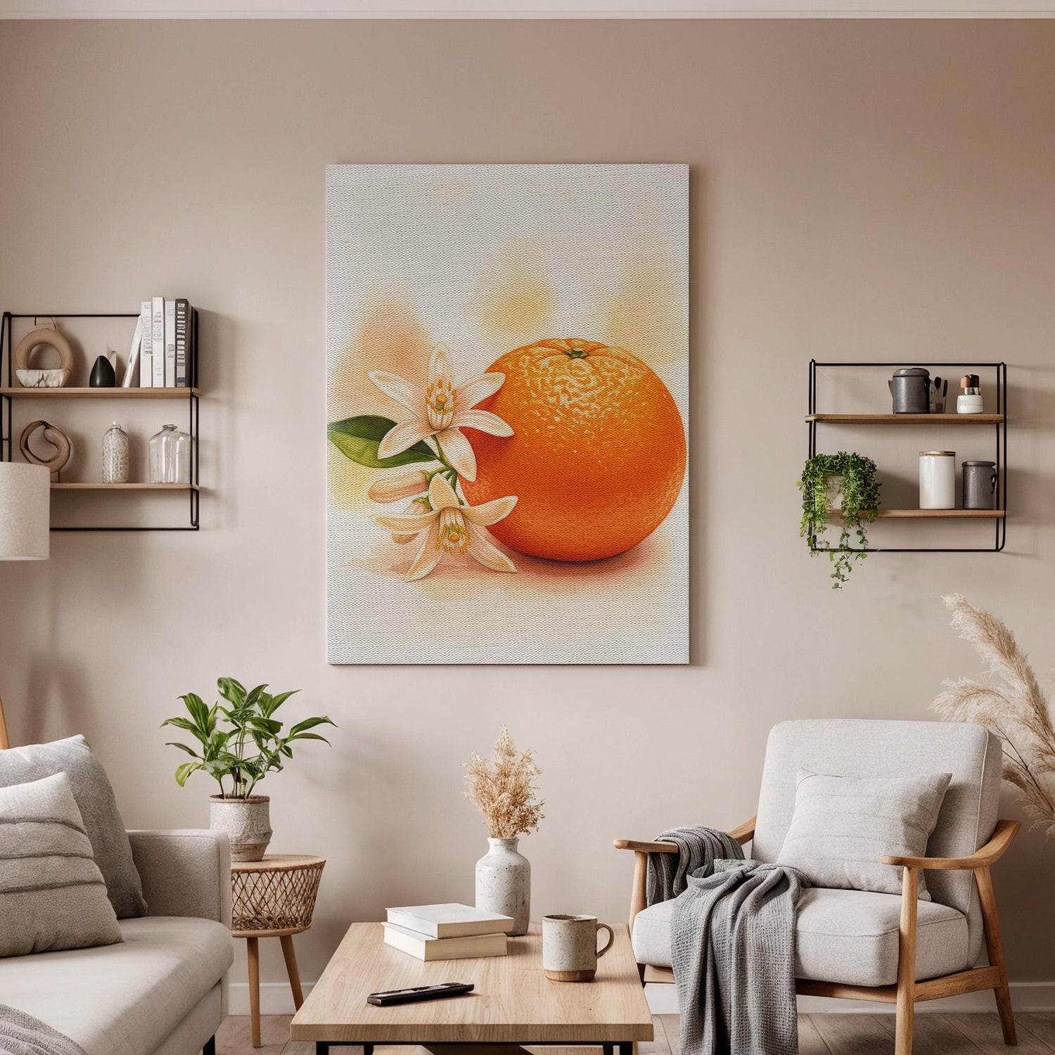 Orange Fruit Canvas Wall Art, Botanical Kitchen Print, Rustic Food Decor, Framed Citrus Artwork for Dining Room or Mediterranean Farmhouse
