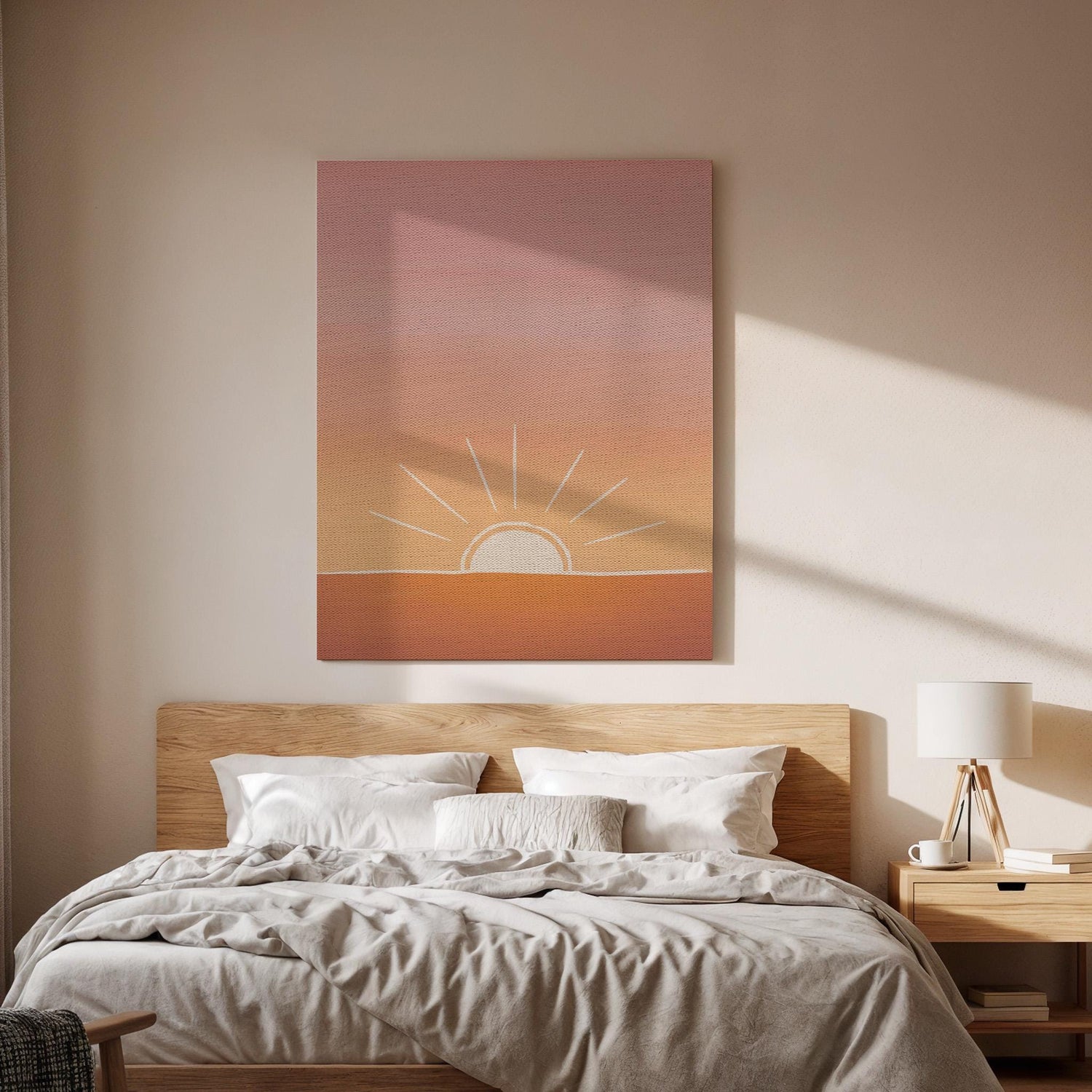 Minimal Sunrise Canvas Wall Art, Modern Sunset Print, Abstract Sun Decor for Bedroom Living Room or Meditation Space, Framed Wall Artwork