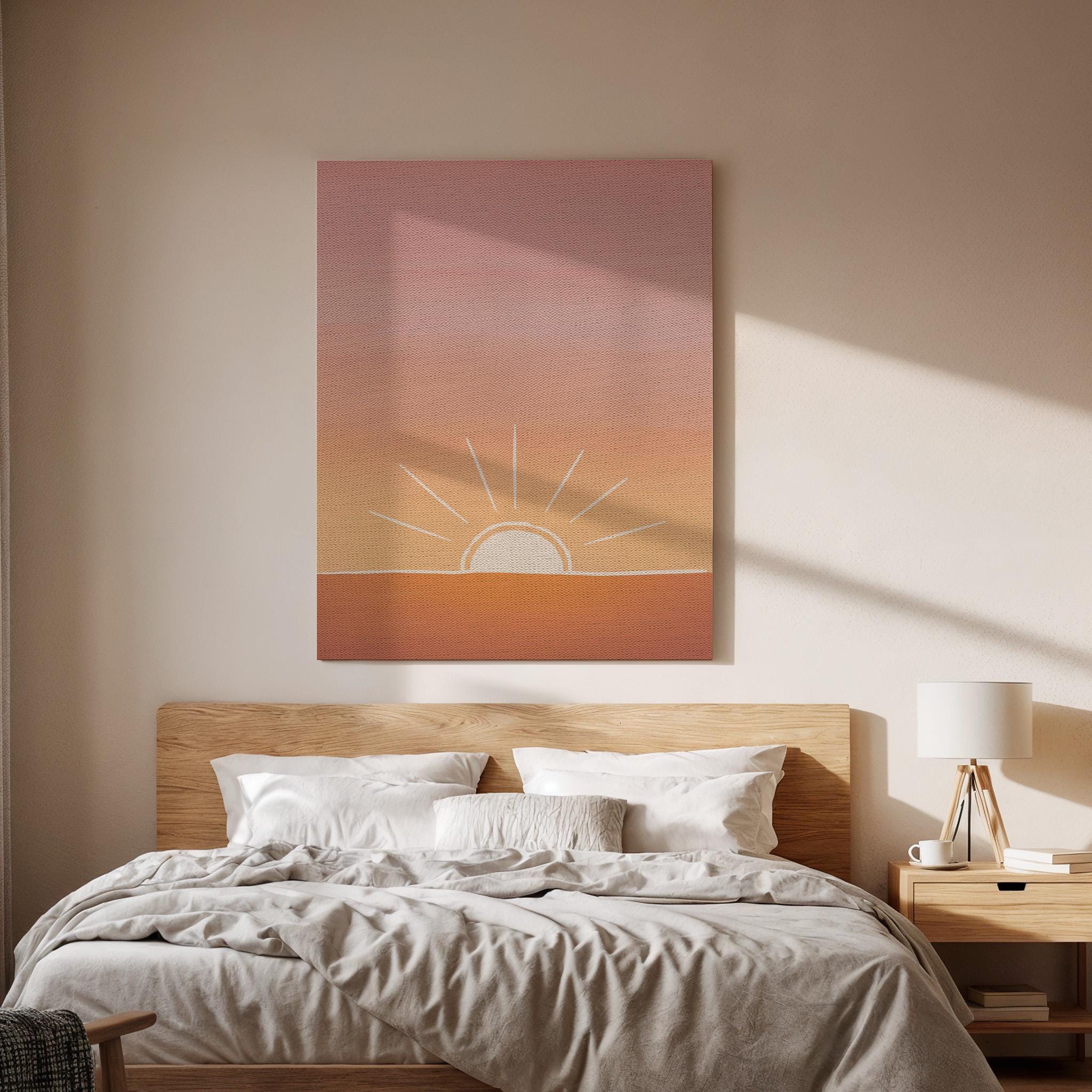 Minimal Sunrise Canvas Wall Art, Modern Sunset Print, Abstract Sun Decor for Bedroom Living Room or Meditation Space, Framed Wall Artwork