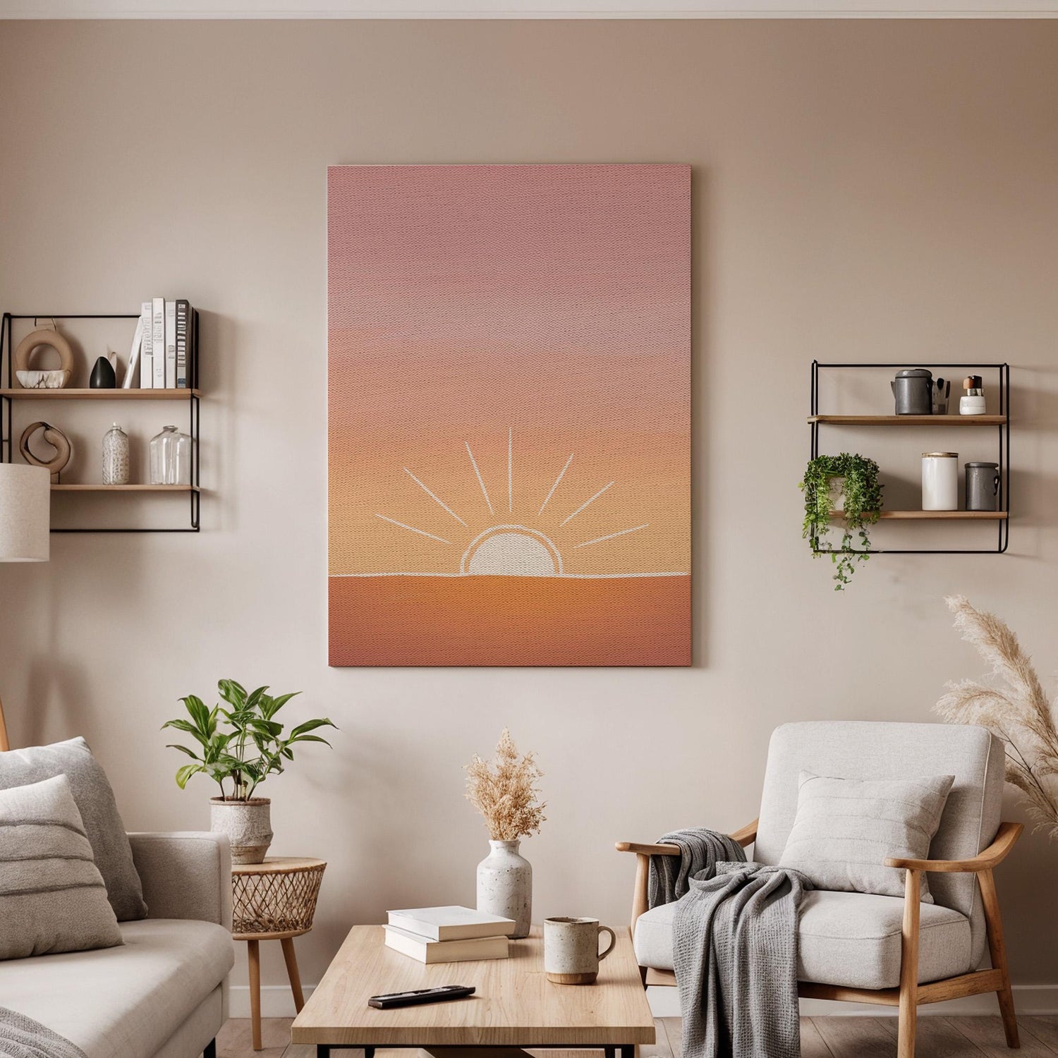 Minimal Sunrise Canvas Wall Art, Modern Sunset Print, Abstract Sun Decor for Bedroom Living Room or Meditation Space, Framed Wall Artwork