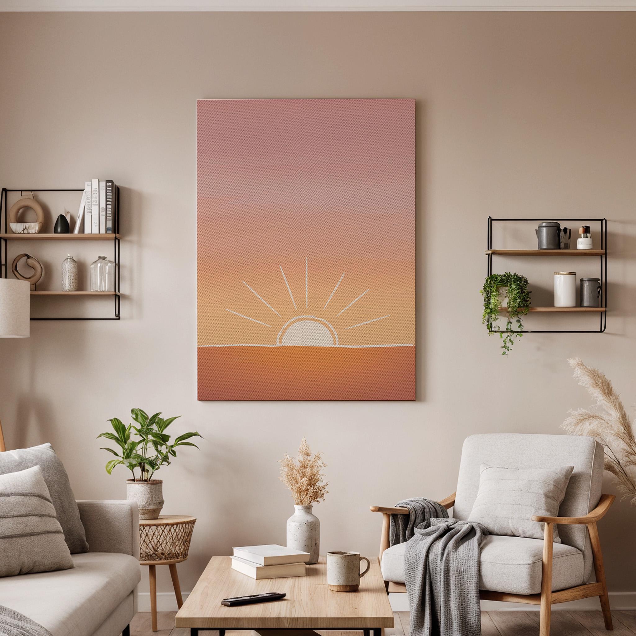 Minimal Sunrise Canvas Wall Art, Modern Sunset Print, Abstract Sun Decor for Bedroom Living Room or Meditation Space, Framed Wall Artwork