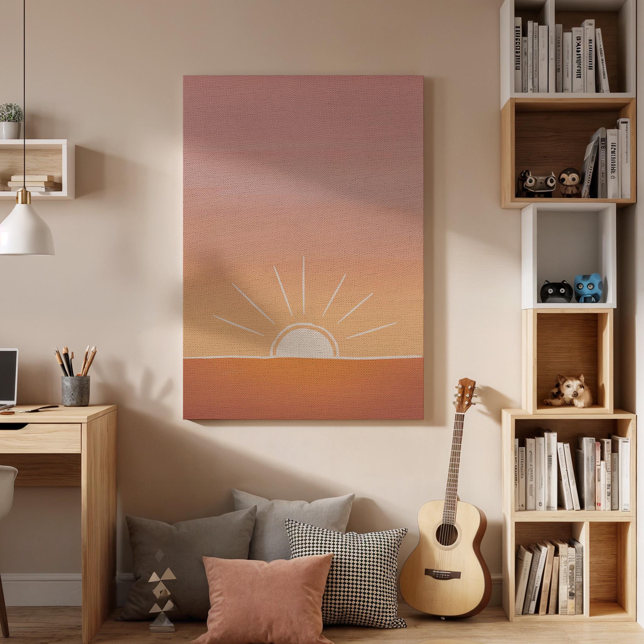 Minimal Sunrise Canvas Wall Art, Modern Sunset Print, Abstract Sun Decor for Bedroom Living Room or Meditation Space, Framed Wall Artwork