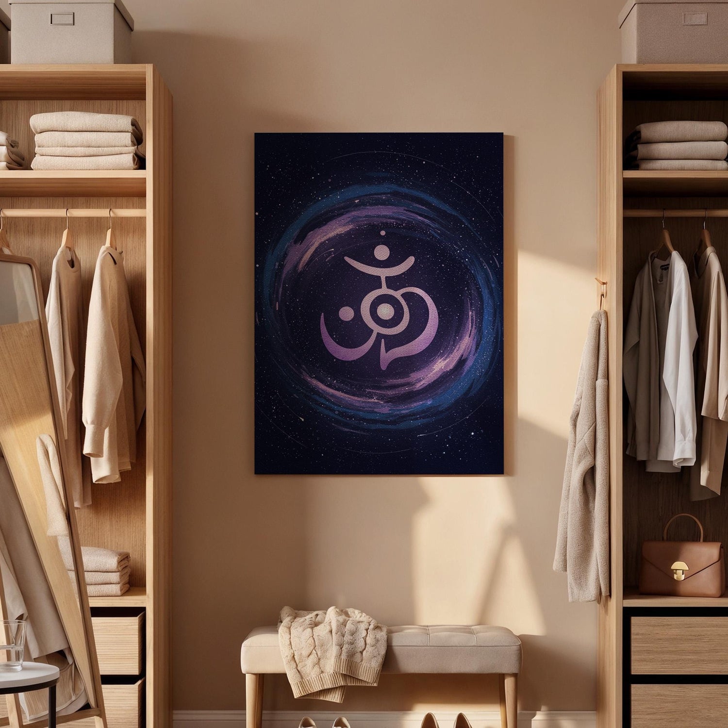 Cosmic Mandala Canvas Wall Art, Purple Galaxy Print, Spiritual Meditation Decor, Framed Abstract Artwork for Yoga Room Bedroom, Living Space