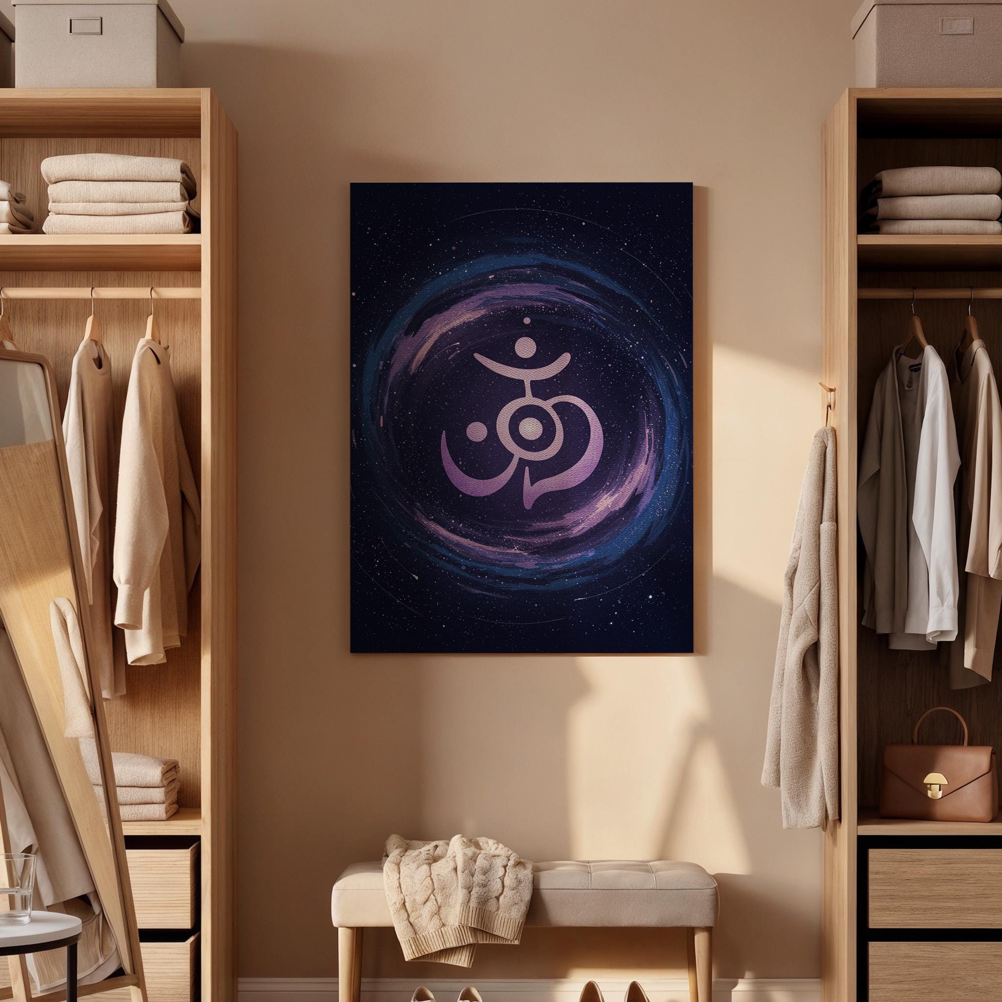 Cosmic Mandala Canvas Wall Art, Purple Galaxy Print, Spiritual Meditation Decor, Framed Abstract Artwork for Yoga Room Bedroom, Living Space