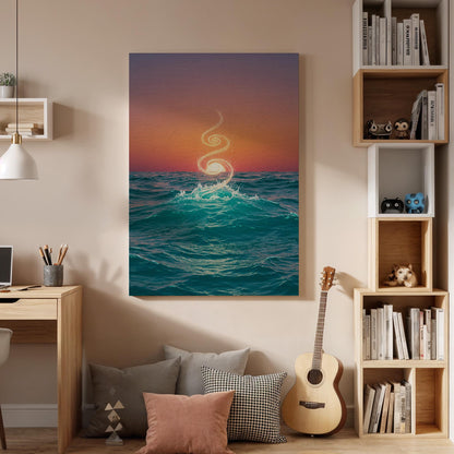 Ocean Sunset Canvas Wall Art, Spiritual Wave Print, Abstract Seascape Decor, Framed Nature Artwork for Living Room Bedroom, Meditation Space