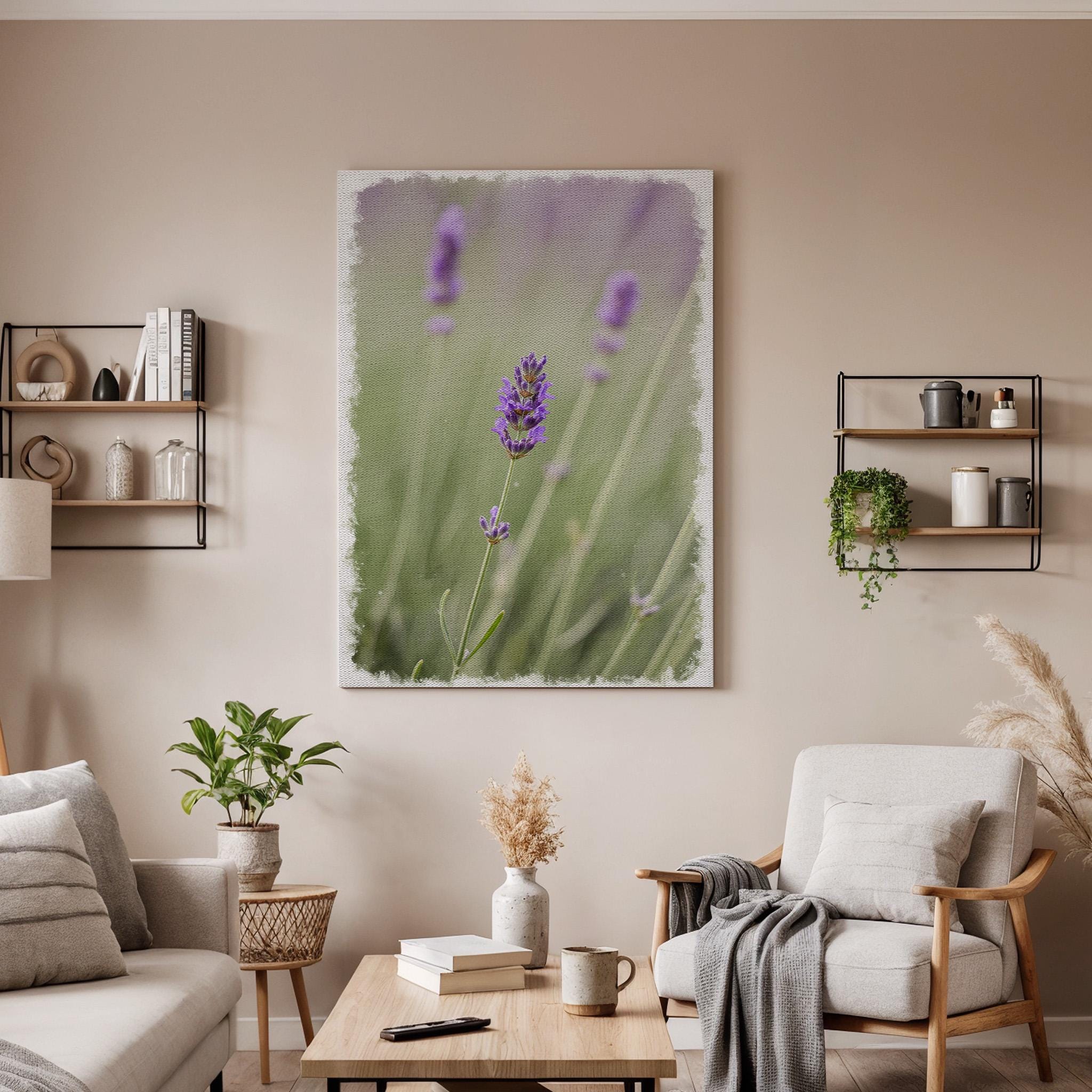 Lavender Canvas Wall Art, Botanical Flower Print, Framed Purple Bloom Artwork, Minimal Nature Photography,Rustic Farmhouse Floral Wall Decor