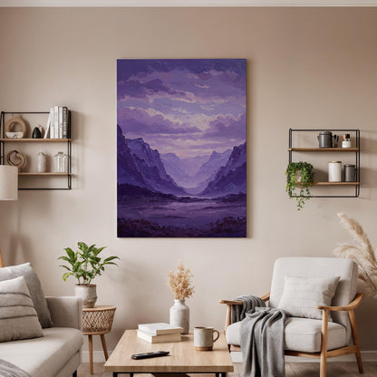 Purple Mountain Canvas Wall Art, Abstract Landscape Print, Framed Valley Artwork,Modern Minimal Nature Painting,Scenic Wall Decor for Office