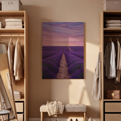 Lavender Field Canvas Wall Art, Purple Sunset Landscape Print, Framed Provence Artwork, Rustic Countryside Decor for Bedroom or Living Room