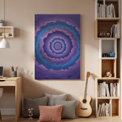 Purple Spiral Canvas Wall Art, Abstract Geometric Print, Framed Mandala Artwork, Minimal Modern Decor, Psychedelic Painting for Living Room