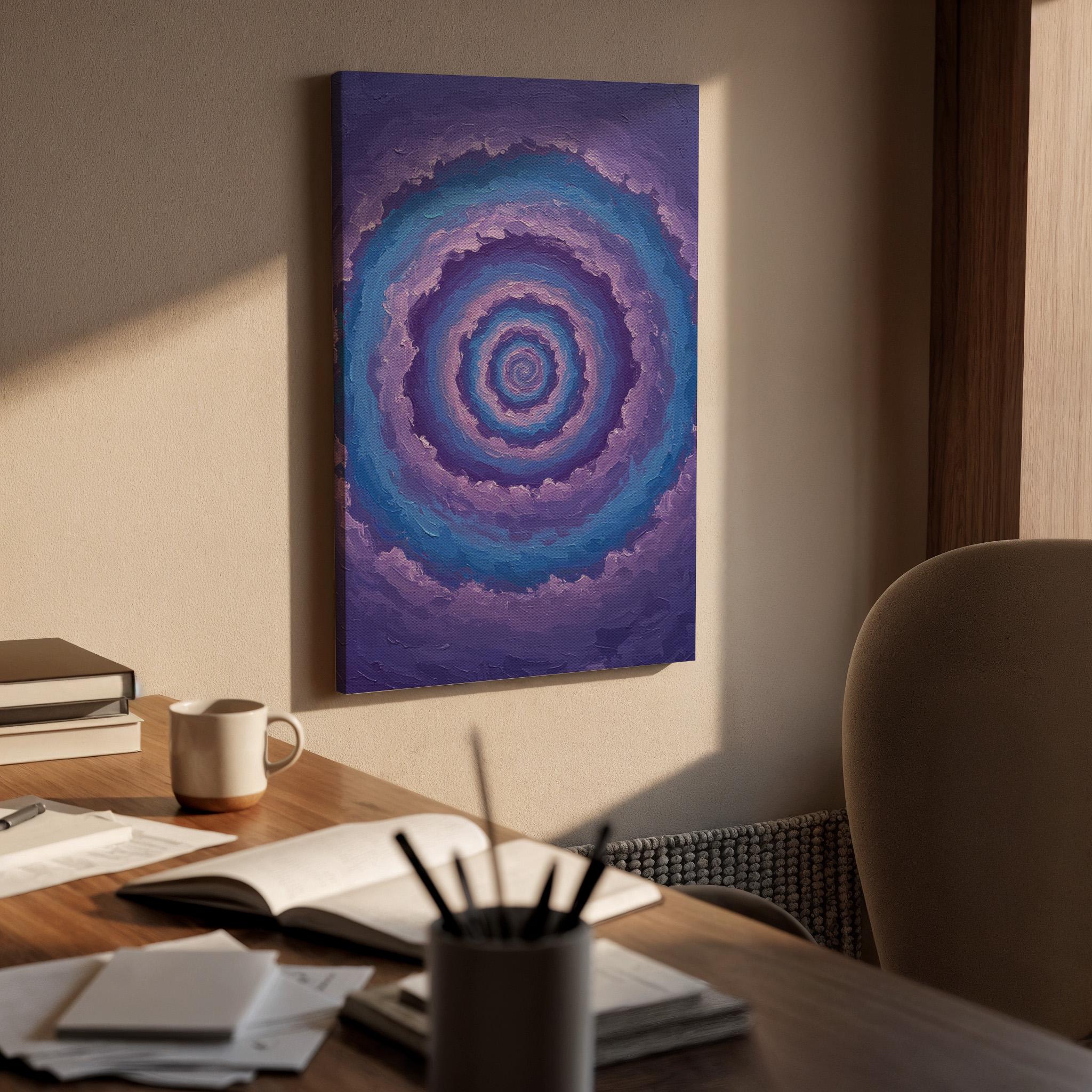 Purple Spiral Canvas Wall Art, Abstract Geometric Print, Framed Mandala Artwork, Minimal Modern Decor, Psychedelic Painting for Living Room