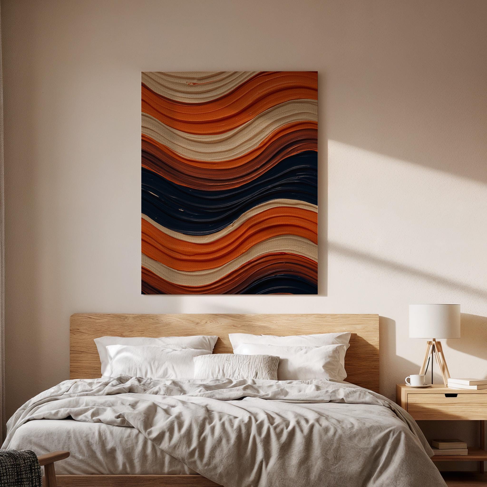 Orange Blue Wave Canvas Wall Art, Abstract Geometric Print, Framed Modern Artwork, Minimal Decor, Vibrant Pattern Painting for Living Room