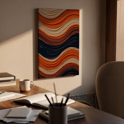 Orange Blue Wave Canvas Wall Art, Abstract Geometric Print, Framed Modern Artwork, Minimal Decor, Vibrant Pattern Painting for Living Room