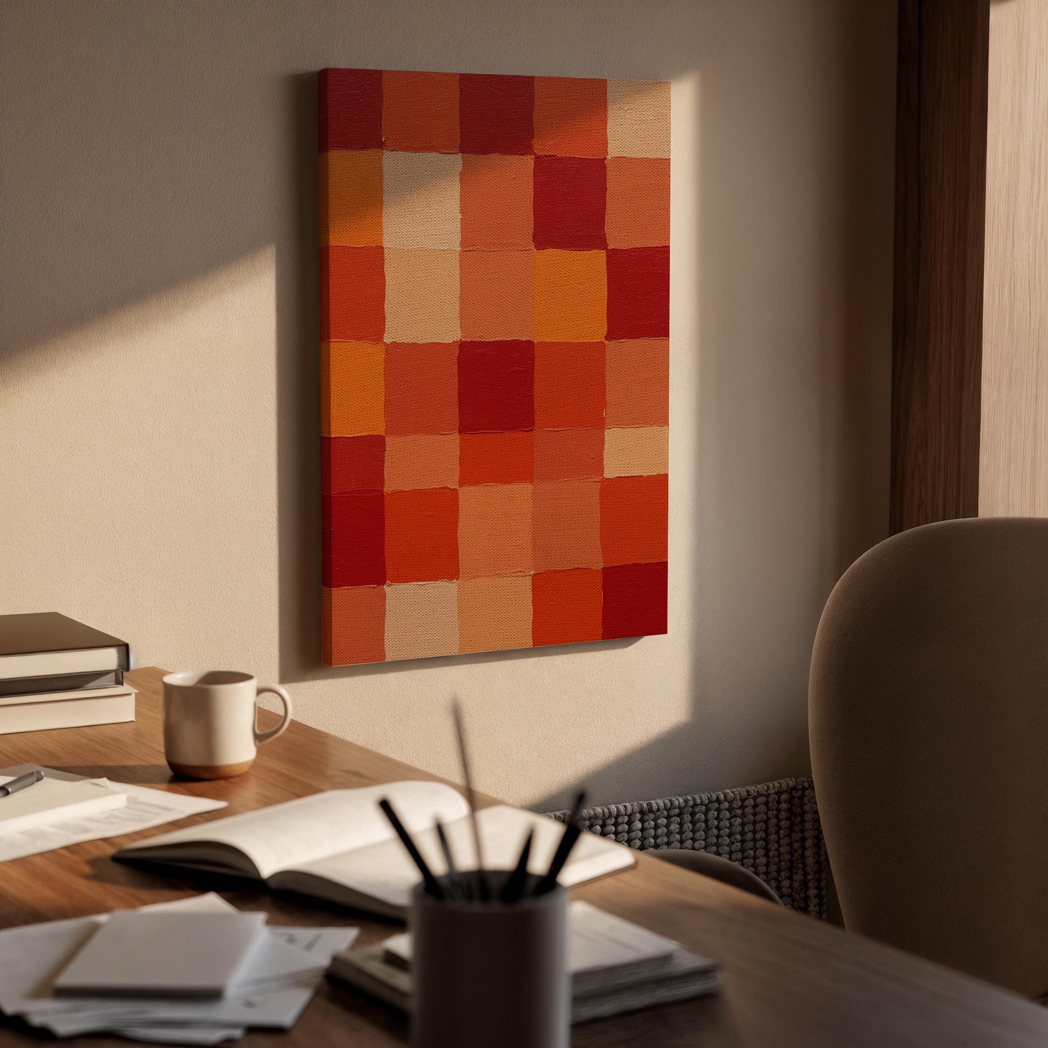 Geometric Squares Canvas Wall Art, Abstract Red Orange Pattern Print, Bold Modern Artwork, Framed Minimal Decor for Living Room or Office
