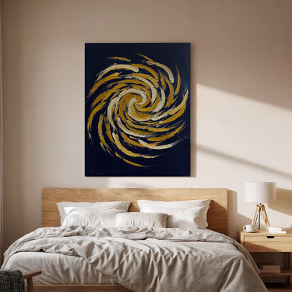 Abstract Swirl Canvas Wall Art, Blue and Gold Spiral Painting Print, Modern Geometric Artwork, Framed Minimal Decor for Living Room, Office