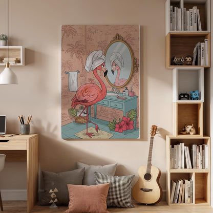 Glam Flamingo Bathroom Wall Art  Funny Pink Bird Canvas Print, Tropical Animal Decor, Feminine Vanity Poster for Girls Room or Spa Vibe