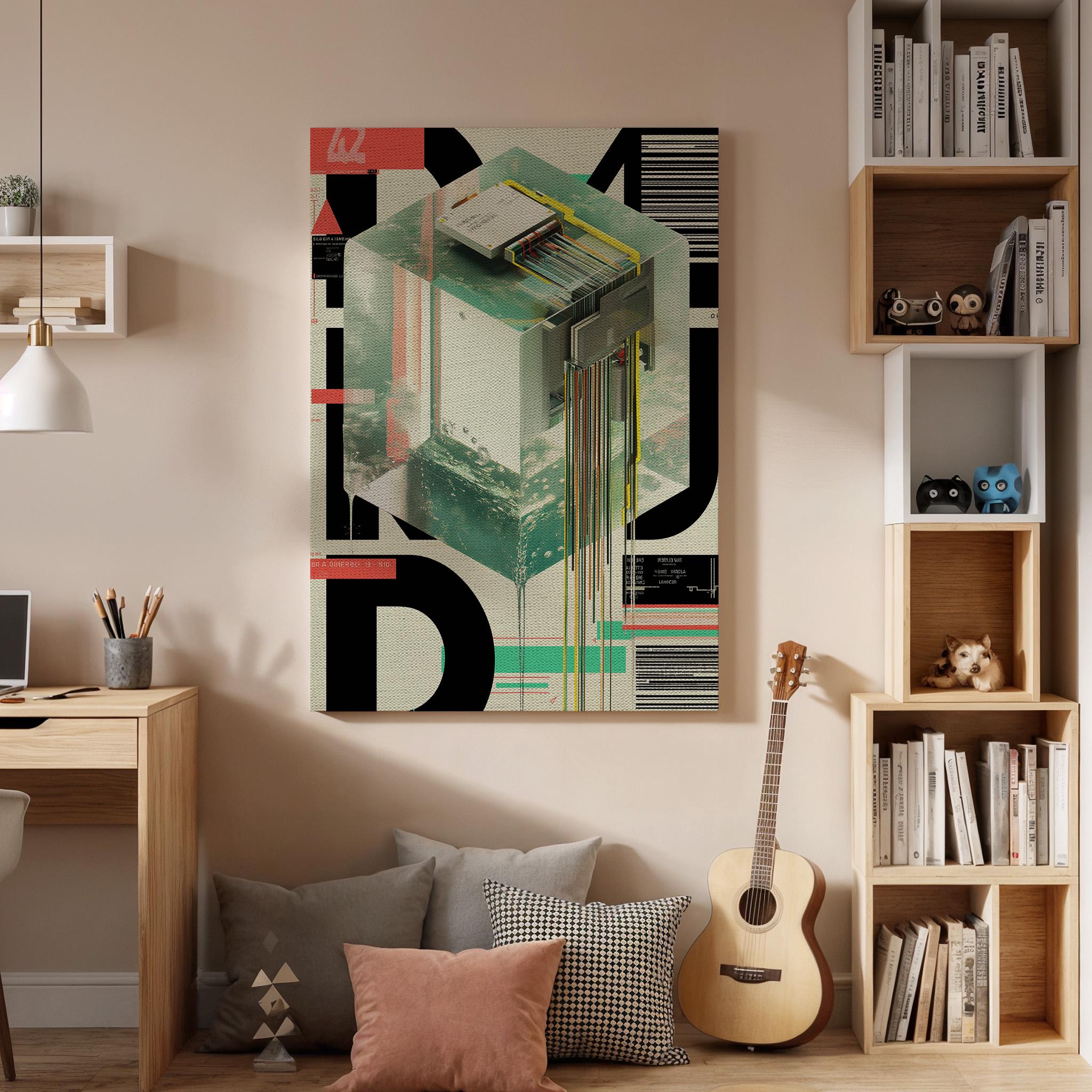 Futuristic Cube Canvas Wall Art  Abstract Digital Poster, Cyberpunk Inspired Geometric Print, Techno Modern Artwork for Office and Home