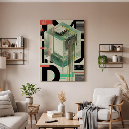Futuristic Cube Canvas Wall Art  Abstract Digital Poster, Cyberpunk Inspired Geometric Print, Techno Modern Artwork for Office and Home
