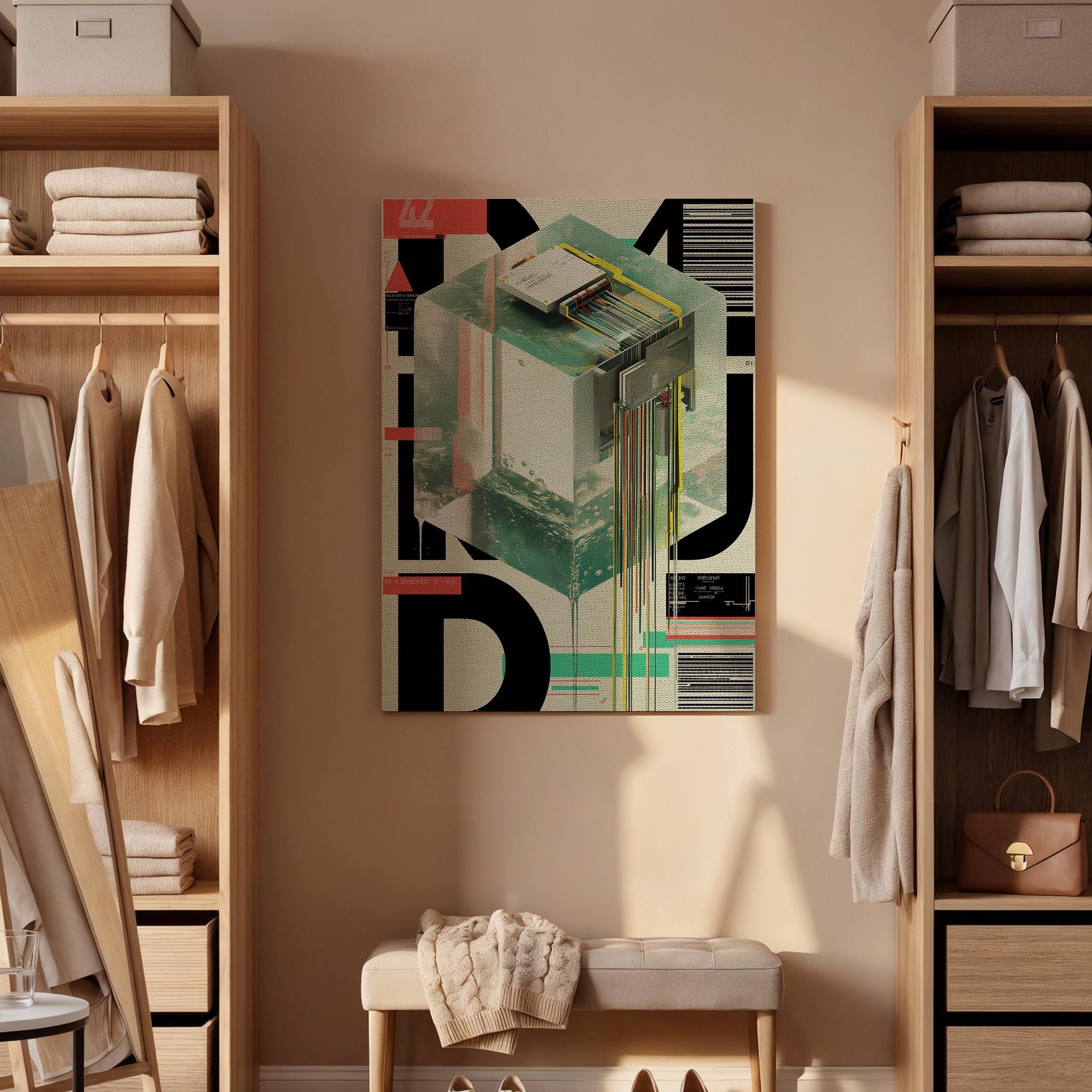 Futuristic Cube Canvas Wall Art  Abstract Digital Poster, Cyberpunk Inspired Geometric Print, Techno Modern Artwork for Office and Home