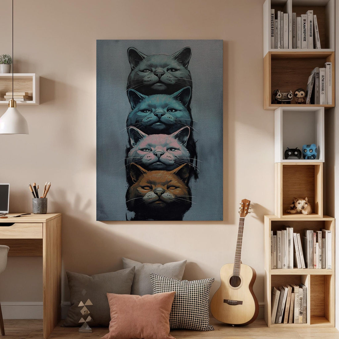 Pop Art Cats Canvas Wall Art  Colorful Cat Portrait Poster, Modern Feline Print, Funky Animal Artwork, Contemporary Pet Lover Home Decor