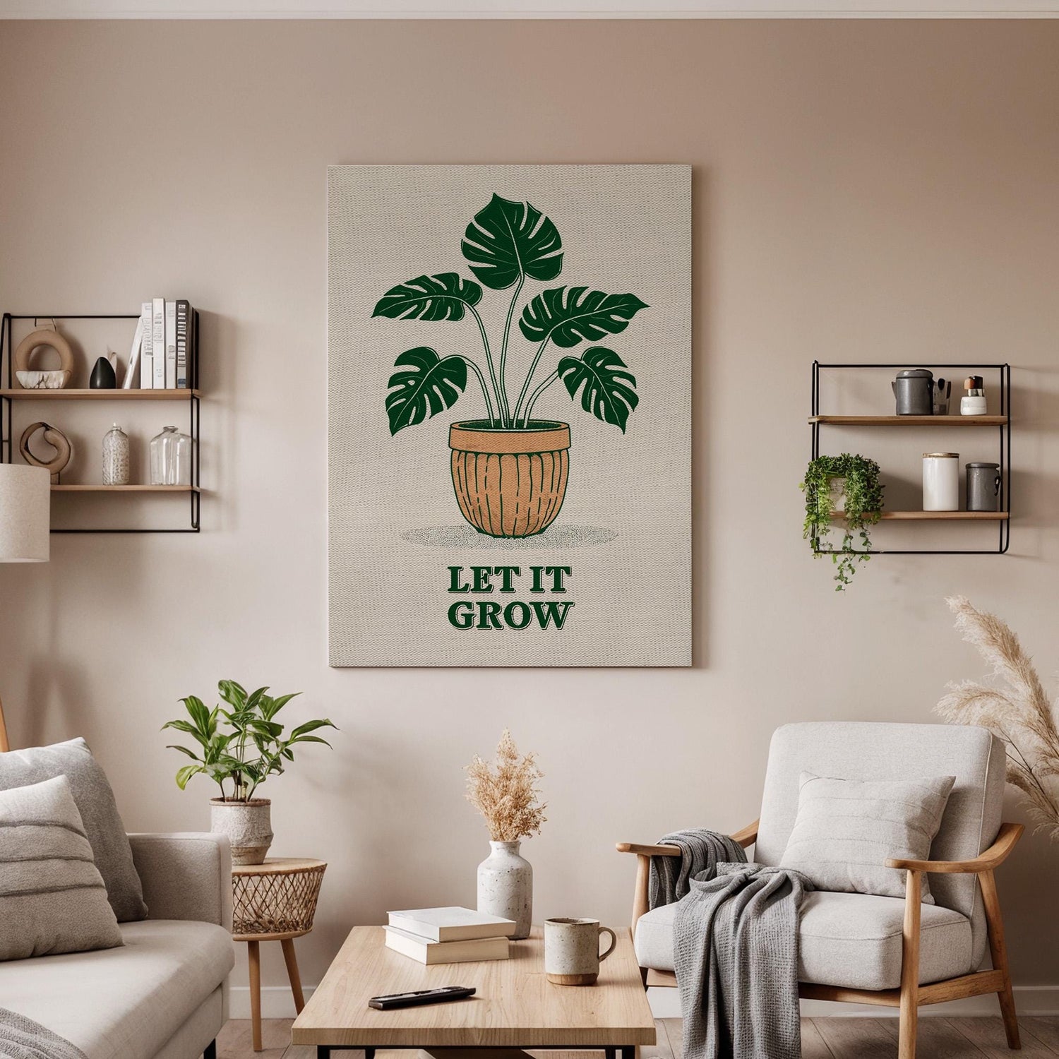 Botanical Plant Canvas Wall Art  Let It Grow Greenery Poster, Minimalist Nature Quote Print, Modern Home Decor Gift for Plant Lovers
