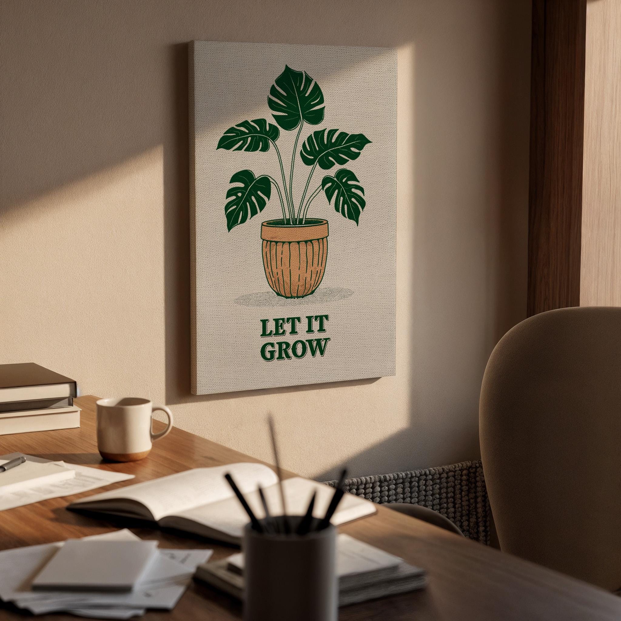 Botanical Plant Canvas Wall Art  Let It Grow Greenery Poster, Minimalist Nature Quote Print, Modern Home Decor Gift for Plant Lovers
