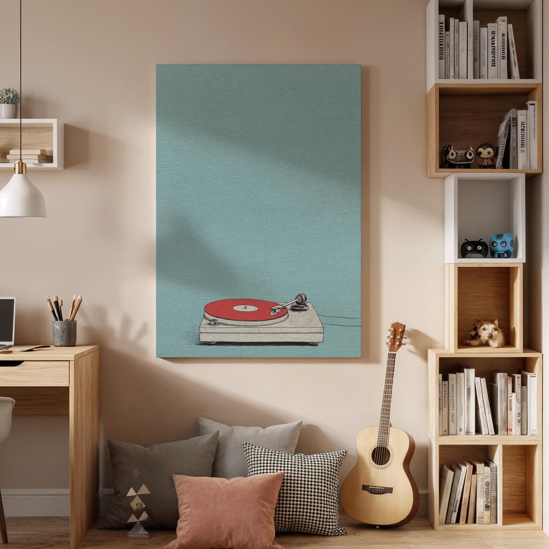 Retro Vinyl Record Player Canvas Wall Art Minimalist Turntable Music Print Vintage Poster Modern Home Decor for Audiophiles and Musicians