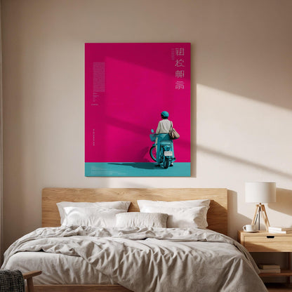 Vibrant Scooter Canvas Wall Art Modern Pop Art Poster Pink and Teal Abstract Print Retro Motorcycle Decor Gift for Riders and Bold Interiors