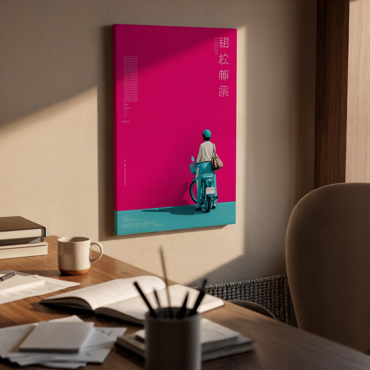 Vibrant Scooter Canvas Wall Art Modern Pop Art Poster Pink and Teal Abstract Print Retro Motorcycle Decor Gift for Riders and Bold Interiors