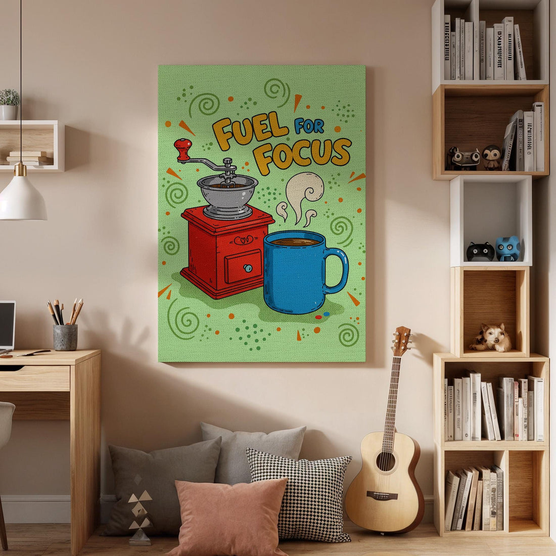 Fuel For Focus Coffee Poster  Colorful Café Wall Art, Coffee Grinder Canvas Print, Fun Kitchen Decor, Gift for Coffee Lovers &amp; Home Barista