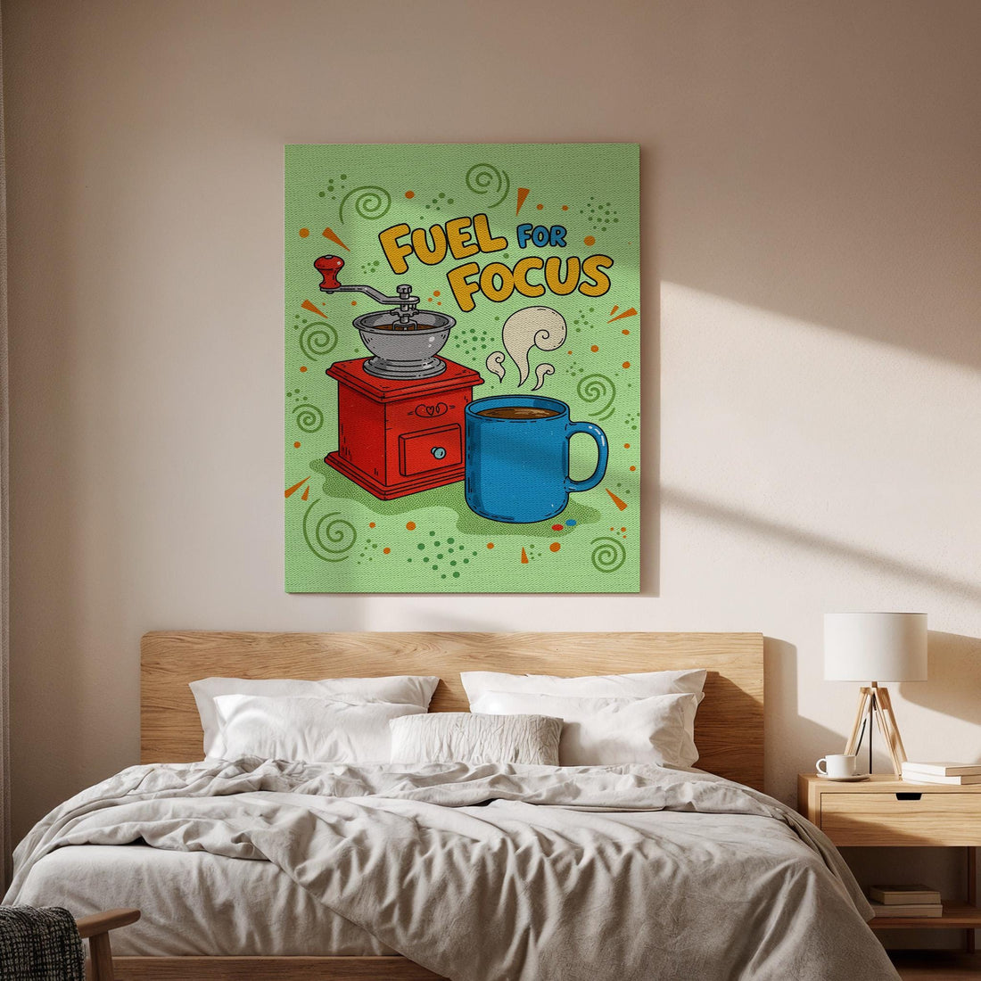 Fuel For Focus Coffee Poster  Colorful Café Wall Art, Coffee Grinder Canvas Print, Fun Kitchen Decor, Gift for Coffee Lovers &amp; Home Barista