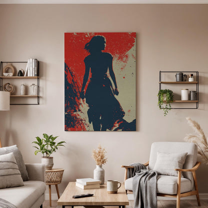 Abstract Woman Silhouette Canvas Art  Bold Red and Blue Modern Wall Print, Empowering Feminine Figure Artwork for Home or Office Decor