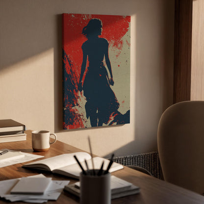 Abstract Woman Silhouette Canvas Art  Bold Red and Blue Modern Wall Print, Empowering Feminine Figure Artwork for Home or Office Decor
