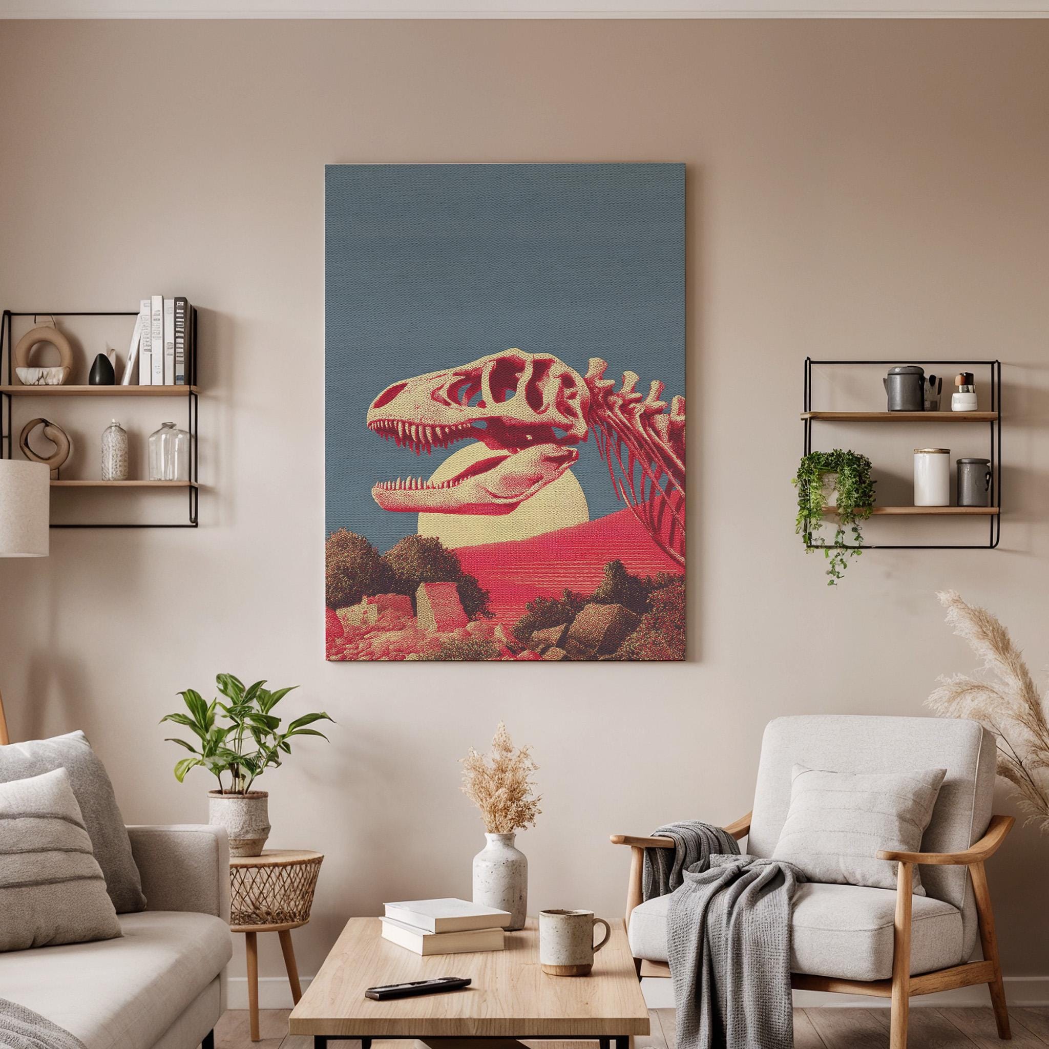 Dinosaur Fossil Canvas Wall Art  Prehistoric Skeleton Print, T Rex Skull Poster, Paleontology Inspired Artwork, Ancient History Home Decor