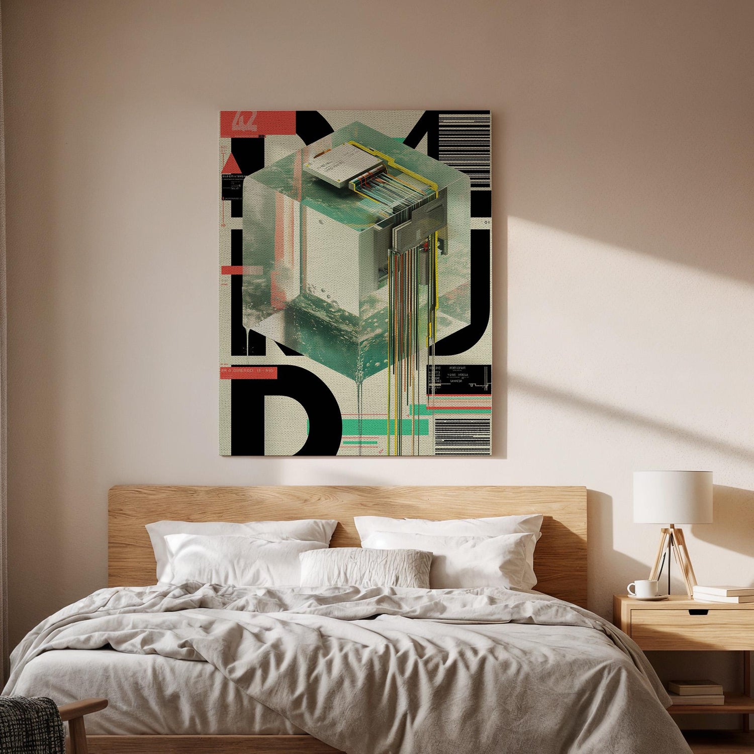 Futuristic Cube Canvas Wall Art  Abstract Digital Poster, Cyberpunk Inspired Geometric Print, Techno Modern Artwork for Office and Home