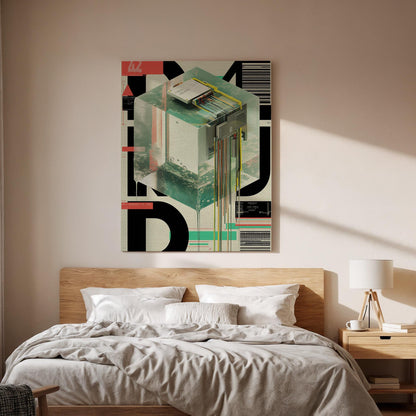Futuristic Cube Canvas Wall Art  Abstract Digital Poster, Cyberpunk Inspired Geometric Print, Techno Modern Artwork for Office and Home