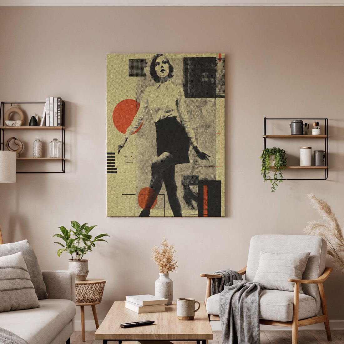 Vintage Pop Art Woman Canvas Wall Art Retro Fashion Poster Modern Abstract Print Black White Red Decor Gift for Art Lovers and Stylish Homes