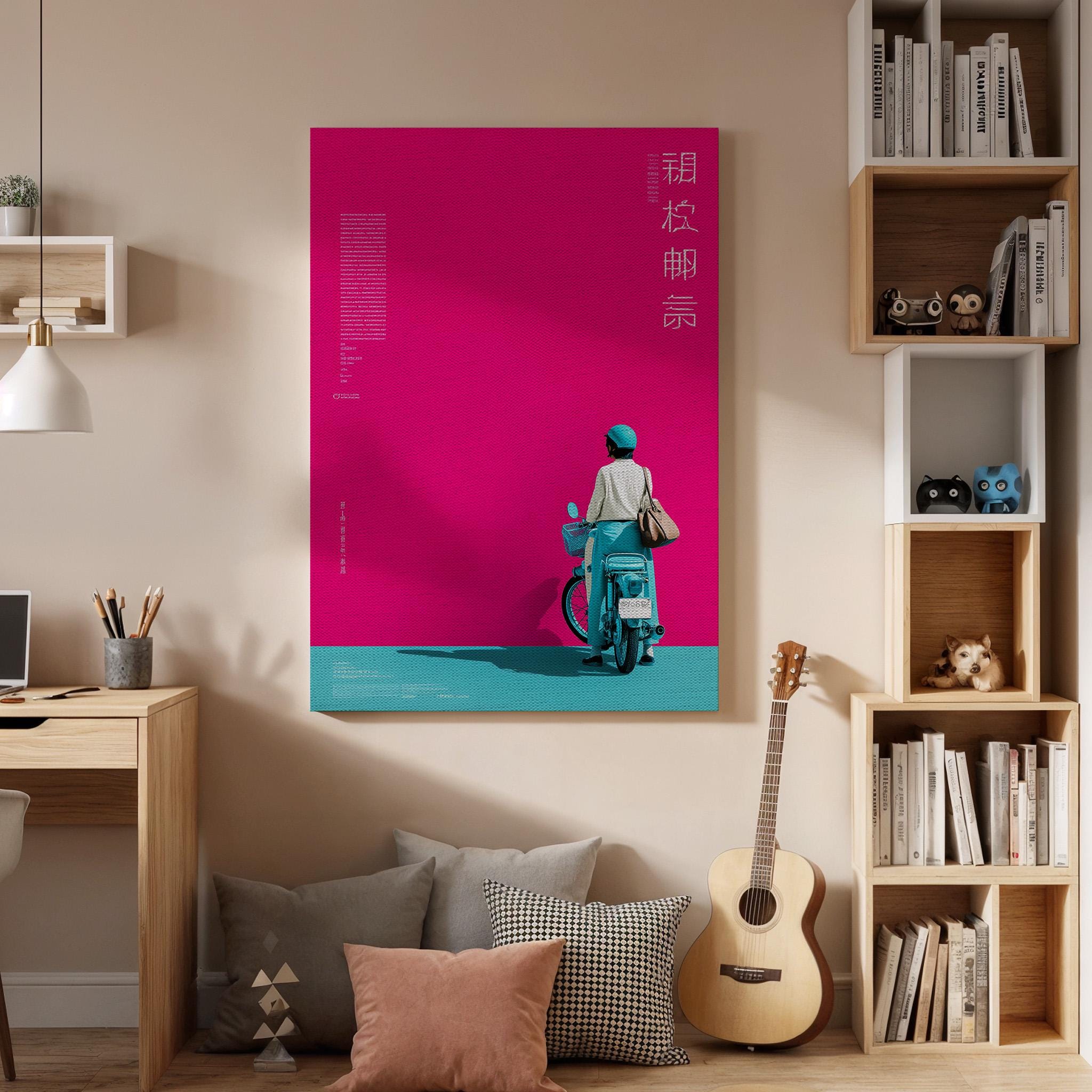 Vibrant Scooter Canvas Wall Art Modern Pop Art Poster Pink and Teal Abstract Print Retro Motorcycle Decor Gift for Riders and Bold Interiors