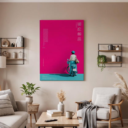 Vibrant Scooter Canvas Wall Art Modern Pop Art Poster Pink and Teal Abstract Print Retro Motorcycle Decor Gift for Riders and Bold Interiors