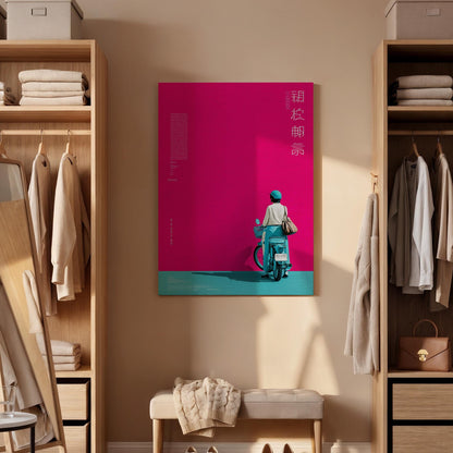 Vibrant Scooter Canvas Wall Art Modern Pop Art Poster Pink and Teal Abstract Print Retro Motorcycle Decor Gift for Riders and Bold Interiors