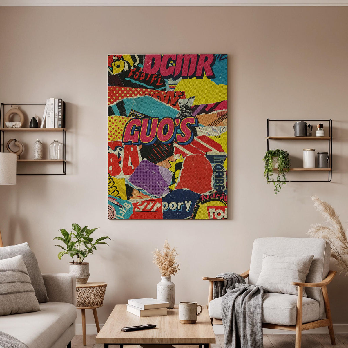 Pop Art Collage Canvas Wall Art  Bold Retro Typography Print, Vibrant Street Style Poster, Urban Abstract Wall Decor for Modern Interiors