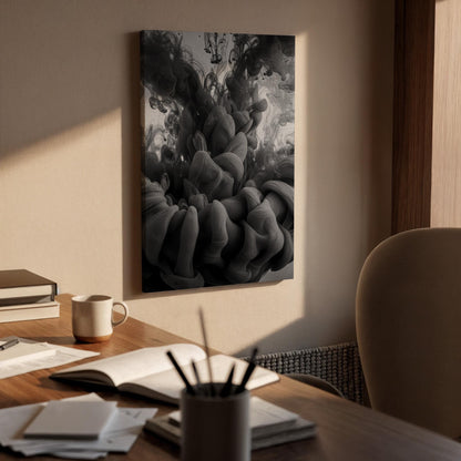 Abstract Black Ink Cloud Canvas Wall Art  Modern Minimalist Smoke Flow Print, Monochrome Abstract Poster for Luxury Living Room and Office