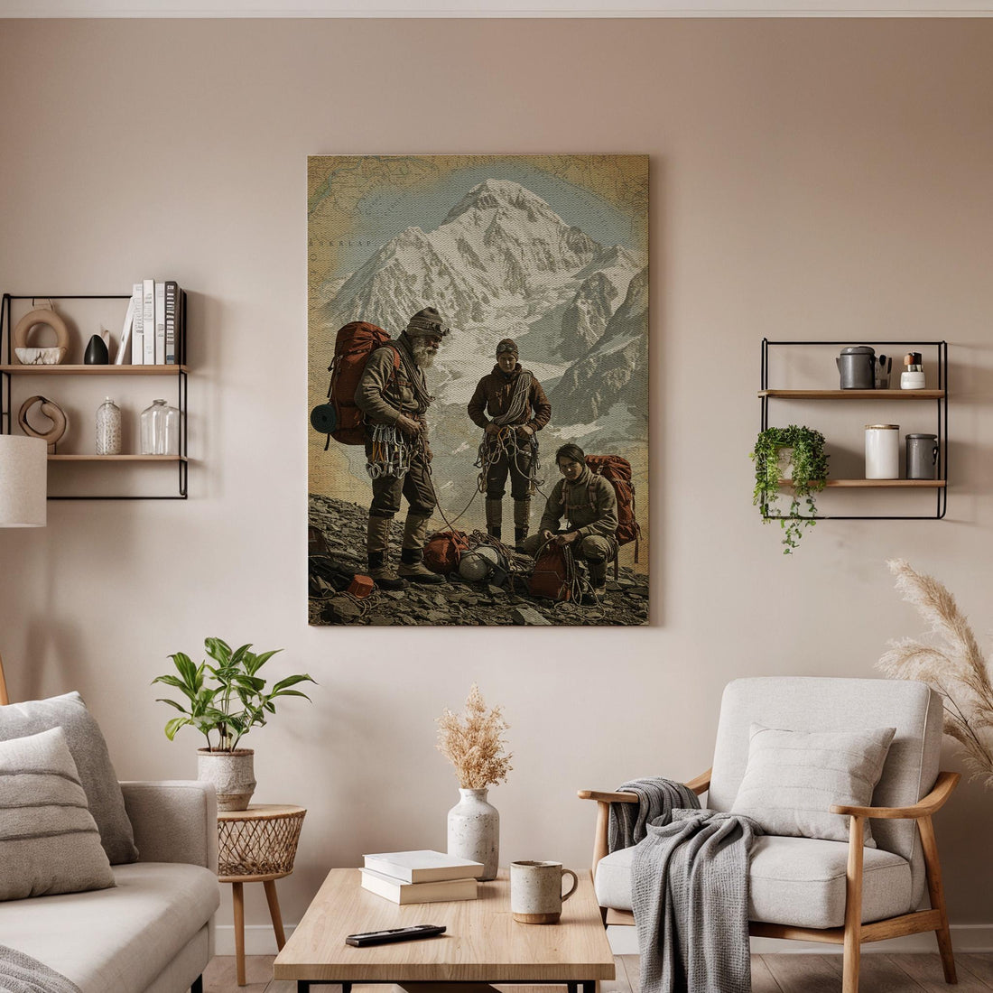 Vintage Mountaineer Canvas Wall Art  Expedition Adventure Print, Rustic Hiking Decor for Cabin or Office, Gift for Climbers and Explorers
