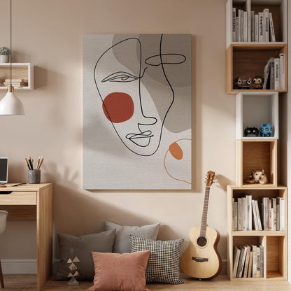 Abstract Line Face Canvas Wall Art  Minimalist Modern One Line Drawing Print Neutral Boho Decor Gift for Living Room and Artistic Interiors