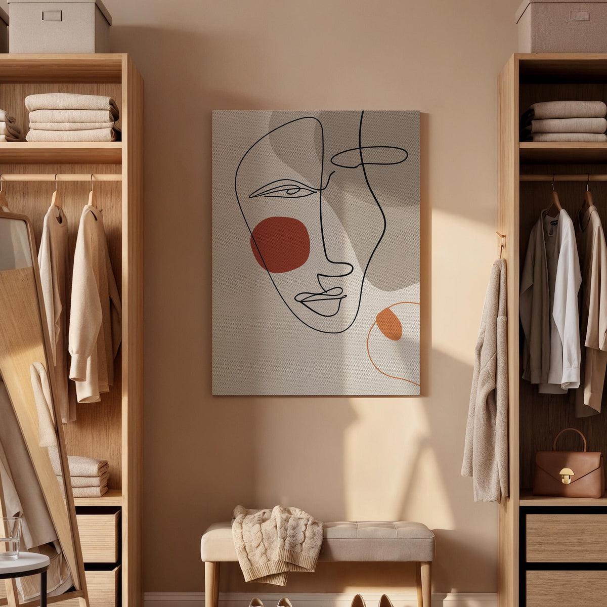 Abstract Line Face Canvas Wall Art  Minimalist Modern One Line Drawing Print Neutral Boho Decor Gift for Living Room and Artistic Interiors